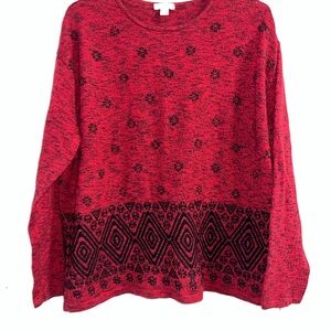 J. Jill Red and Black Patterned Sweatshirt